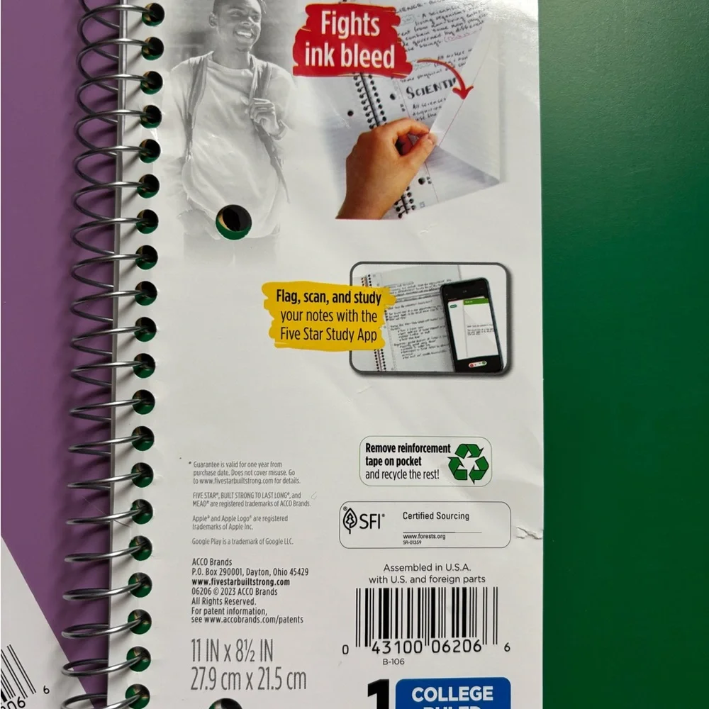 Five‎ Star College Ruled 1 Subject Notebooks Set of 2 & 1 Five Star Folder New